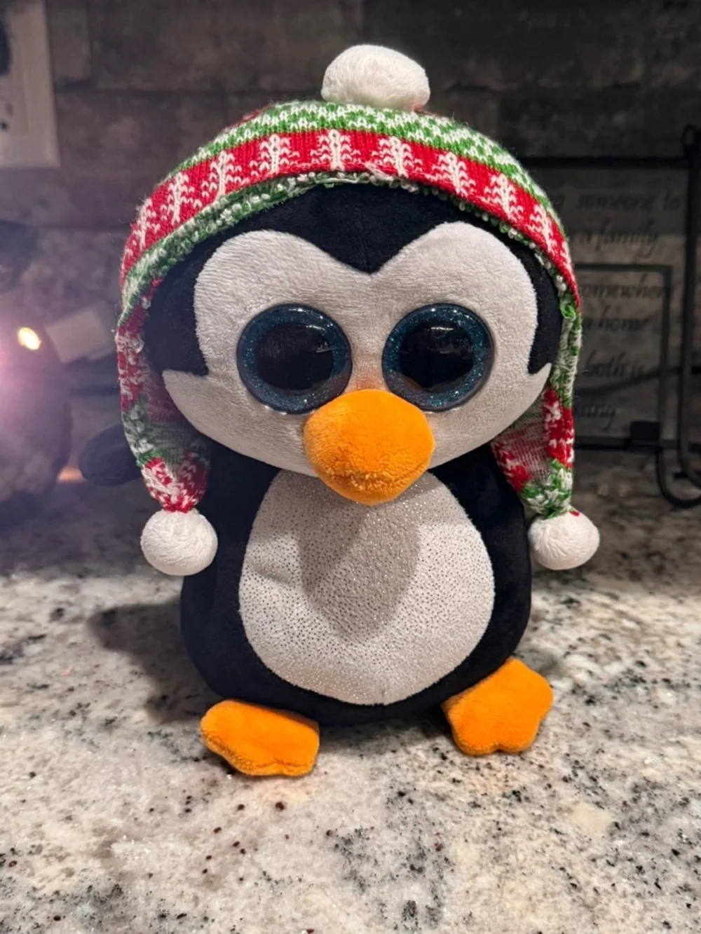 TY Vintage beanie boo Plush Penguin with Holiday Knit Hat - 9in tall